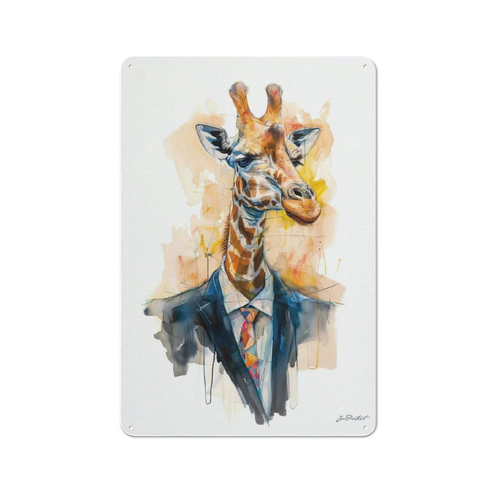 Junmoney Style-1 Tin Wall Plaque 30X20cm With Giraffe Painting Portrait For Garage Wall, Suited To People Furnishing A Garage