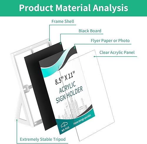 Miniatura 2 de NPPLUS Soporte acrílico para letreros de 8.5 x 11 pulgadas, soporte de letrero inclinado para exhibición, marcos de papel de plástico para volante