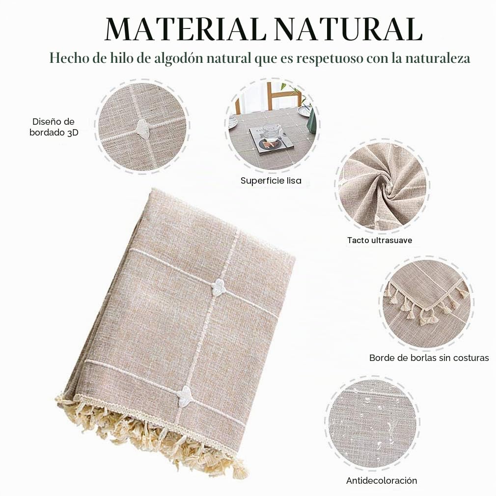 Pahajim Mantel Mesa Algodon Lino Manteles Cuadrada Diseño de Borlas Elegante Antimanchas Cubierta de Lavable Resistente para Decoración de la Mesa de Comedor (Beige,90x90cm)