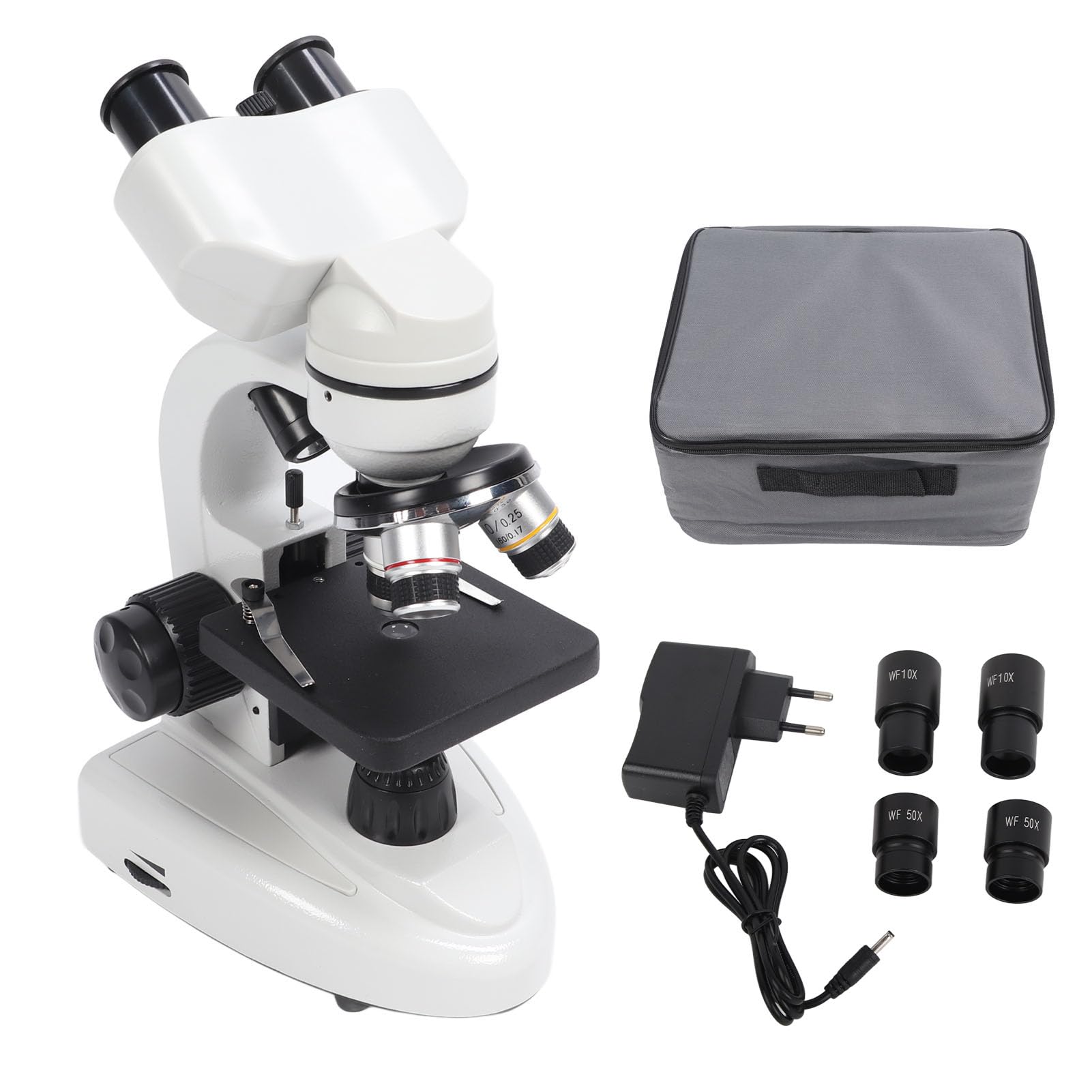 Domary Mikroskop Obuoczny Mikroskop Złożony Biologiczny Stereoskopowy 40X-5000X 360 Obrót Podwójne Oświetlenie LED Cele Achromatyczne dla Studentów (Wtyczka UE 100-240 V)