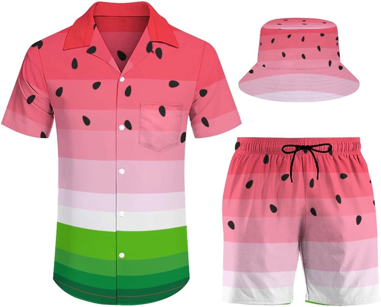 Palm-Tree Flamingo Party Shorts Shirt Men Swim Trunks Quick Fisherman's Hat Beach Shorts Casual Beach Suit