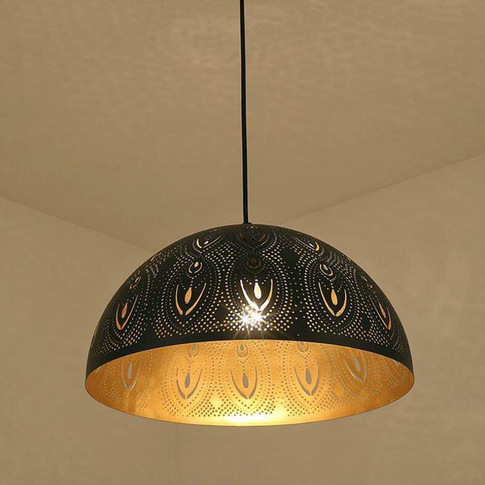 Vintage E27 Pendelleuchte Schwarz Gold Metall Hängeleuchte Rund Halbkugel Hohl Design Esszimmer-Pendellampe Höhenverstellbar Deckenleuchte für Esstisch Küche Cafe Bar Theke Gastronomie,φ30CM