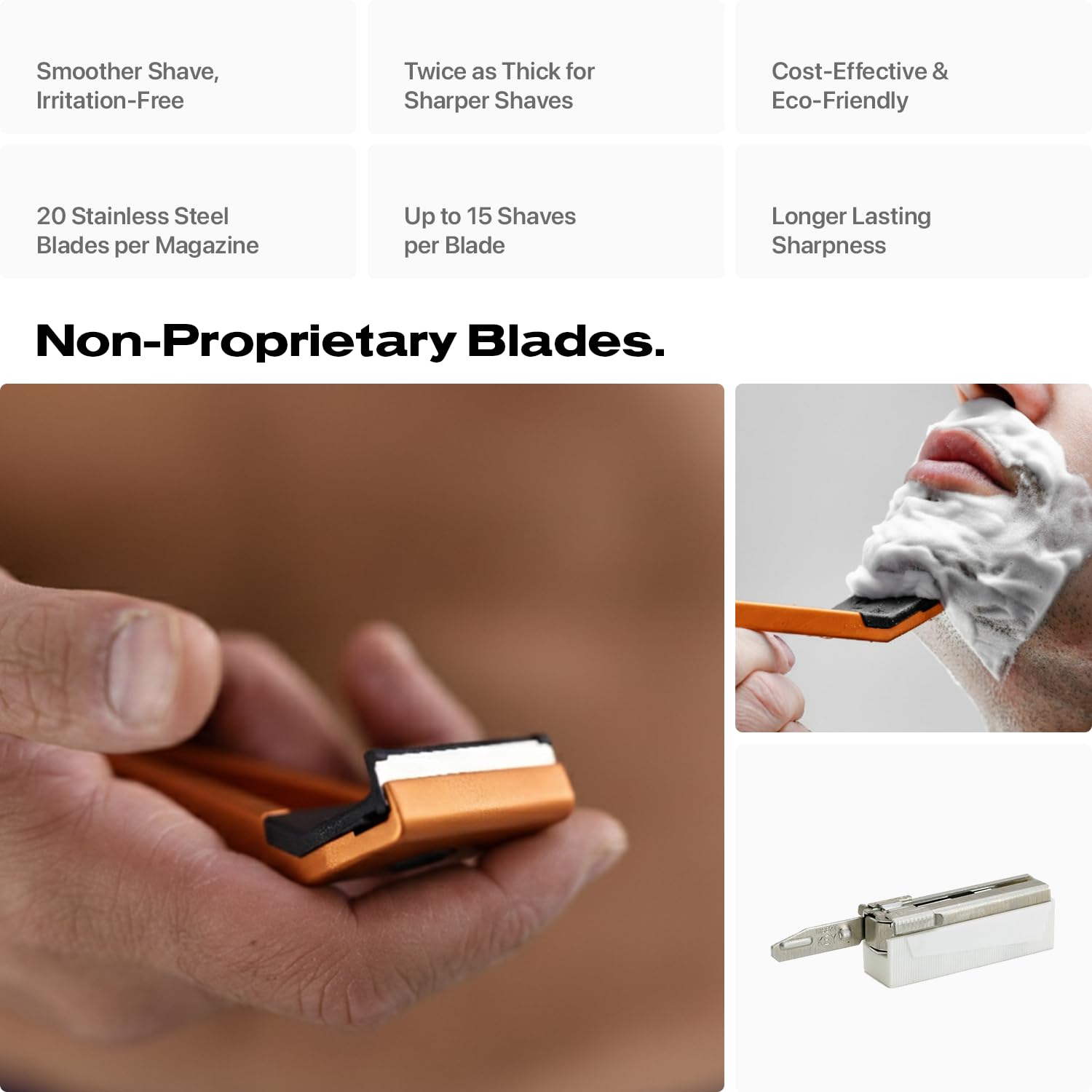 HYPE X1 Safety Razor set - Aerospace Grade Aluminum - Magnetic Comfort (C) Shave Settings - 20 Non-Proprietary Blades - Reusable Single Blade Gentle Shaving Razors For Men and Women - Orange