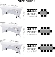 Vista 4 de Mantel de elastano de 6 pies, mantel elástico universal para mesas rectangulares, mantel elástico universal para mesa de patio para bodas