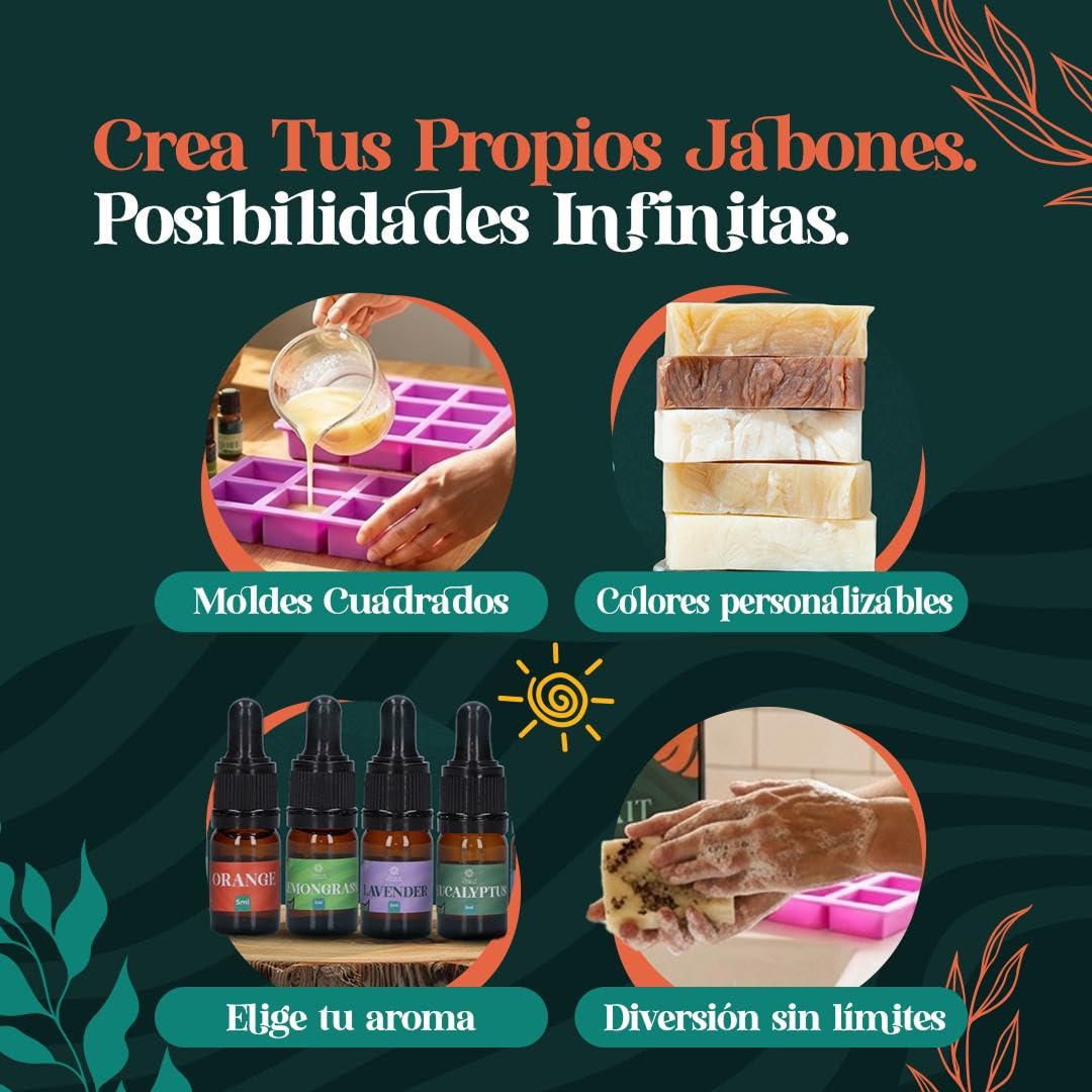 Home of creations Kit Jabón DIY 36 Piezas con Moldes y Aromas | 36 piezas, moldes, aceites aromáticos, pigmentos y guía, kit creativo para hacer jabones personalizados en casa