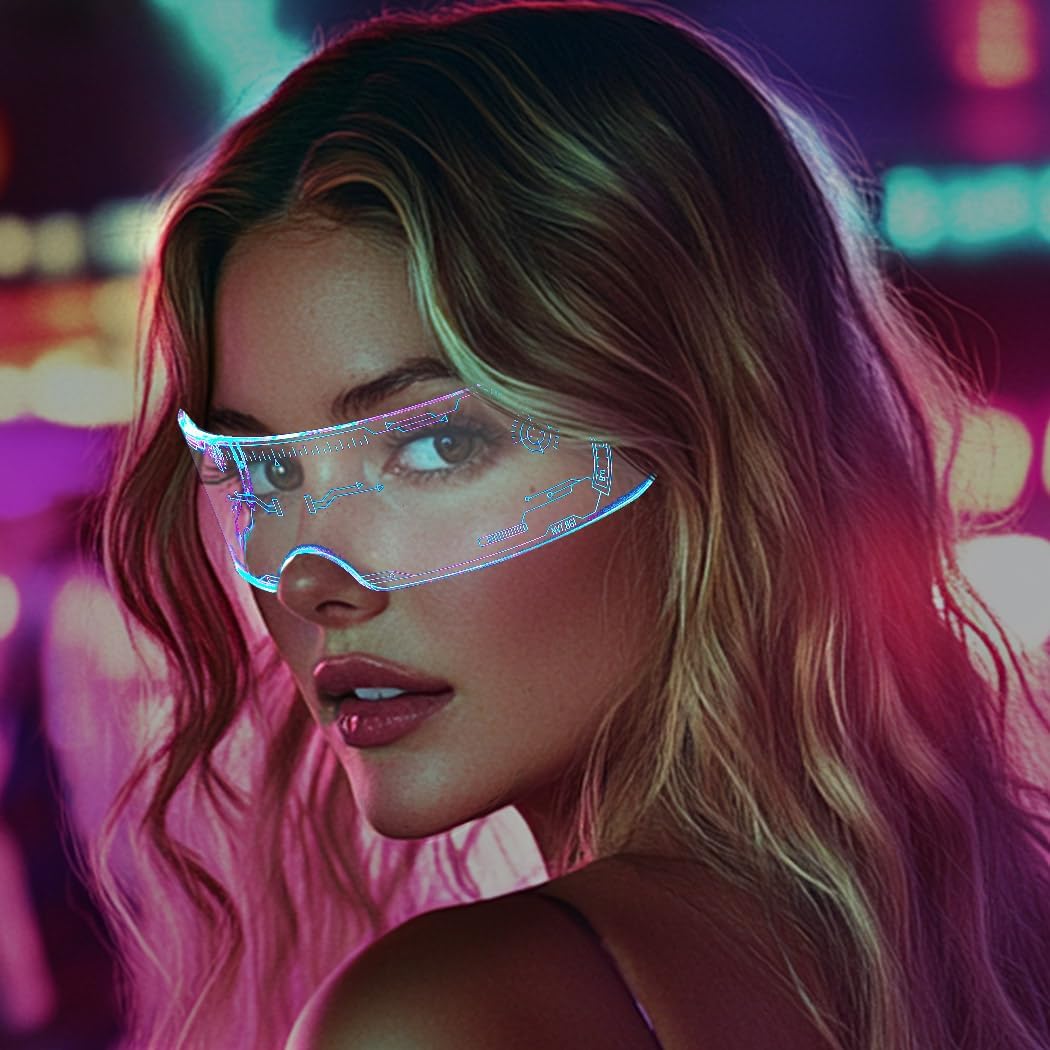 Woeoe Light Up Glasses Visor Luminous Futuristic Cosplay Costumes Rave Neon Accessories Glasses for Men