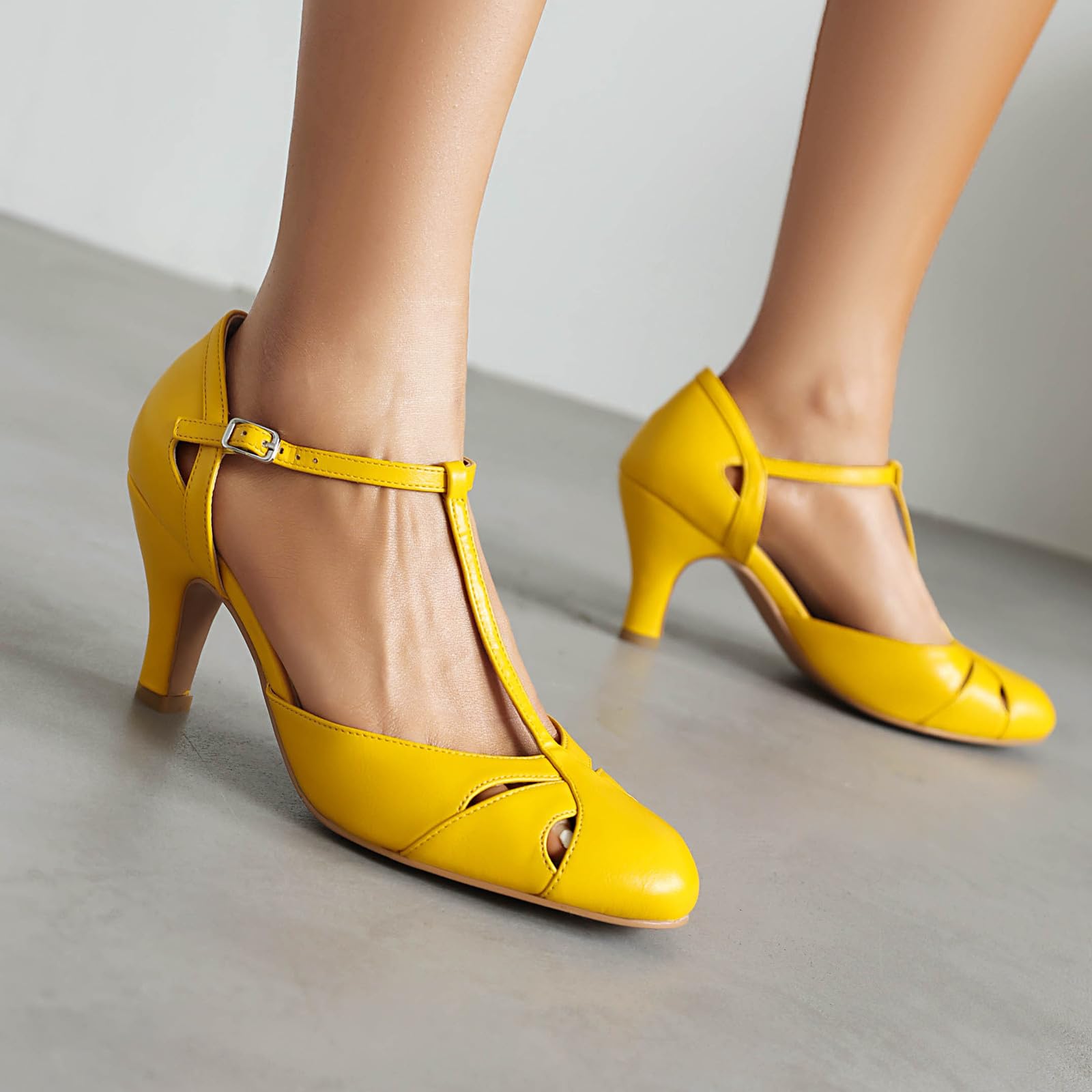 elerhythm Mary Jane Vintage Cinturino alla caviglia chiuso Punta rotonda Tacchi Gatsby Retro 1950 décolleté anni '20 scarpe vittoriane