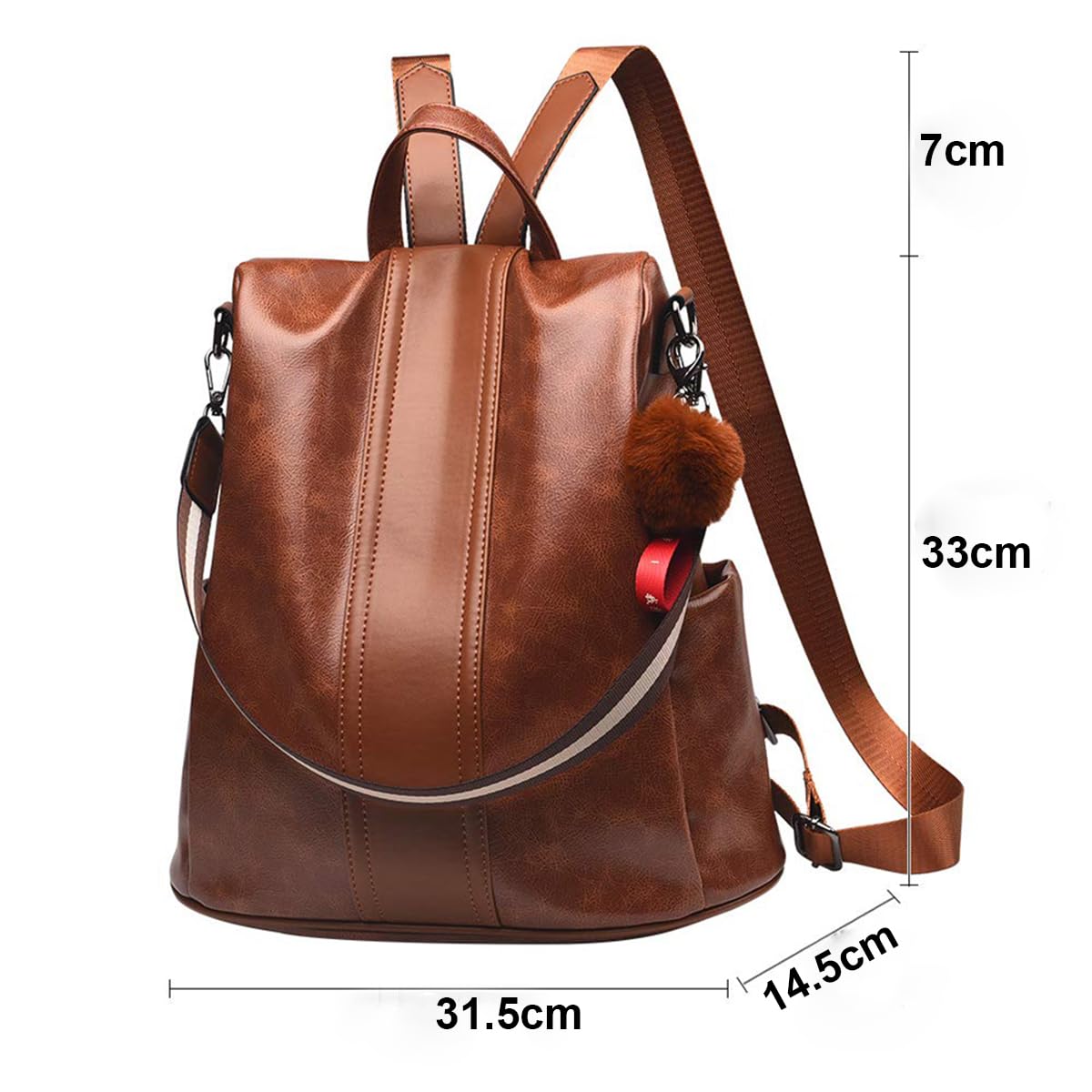 INOVERA (LABEL) 20 Ltrs Girl's Vegan Leather Travel Anti Theft Backpack With Shoulder Strap, 31.5L X 14.5B X 33H Cm (Brown)