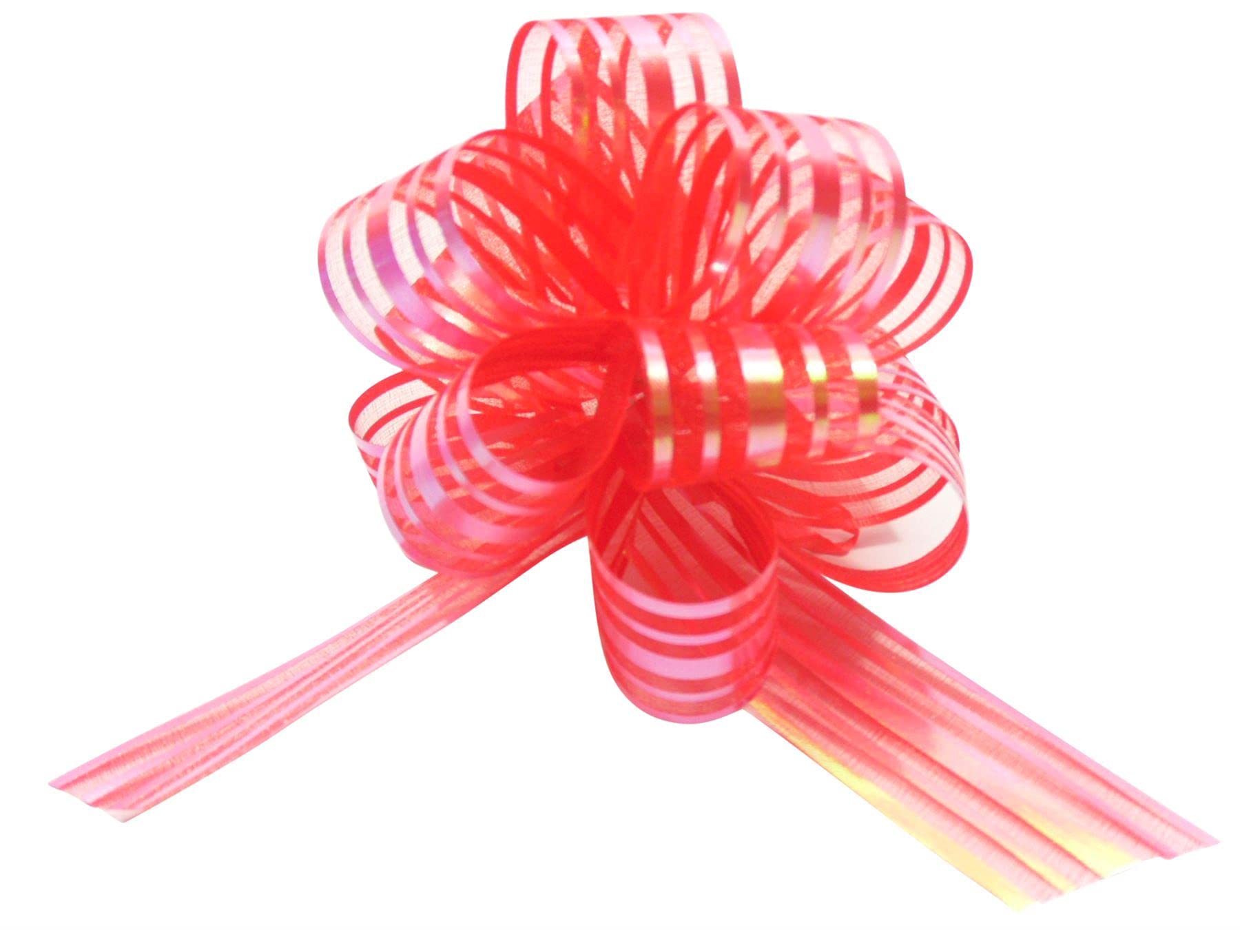 Small Organza Pom Pom Pull Bow - Red - Pack of 6