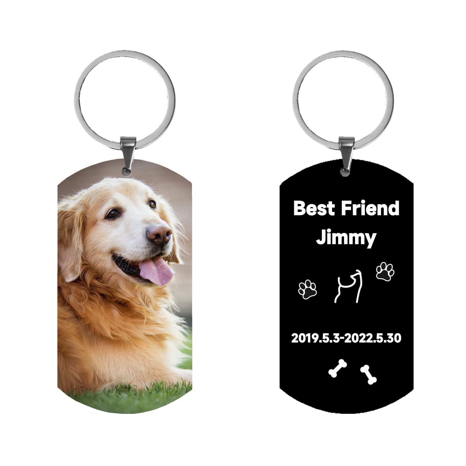 Personalized Pet Memorial Gift，Custom Stainless Steel KeyChain With Photo and Engraving,