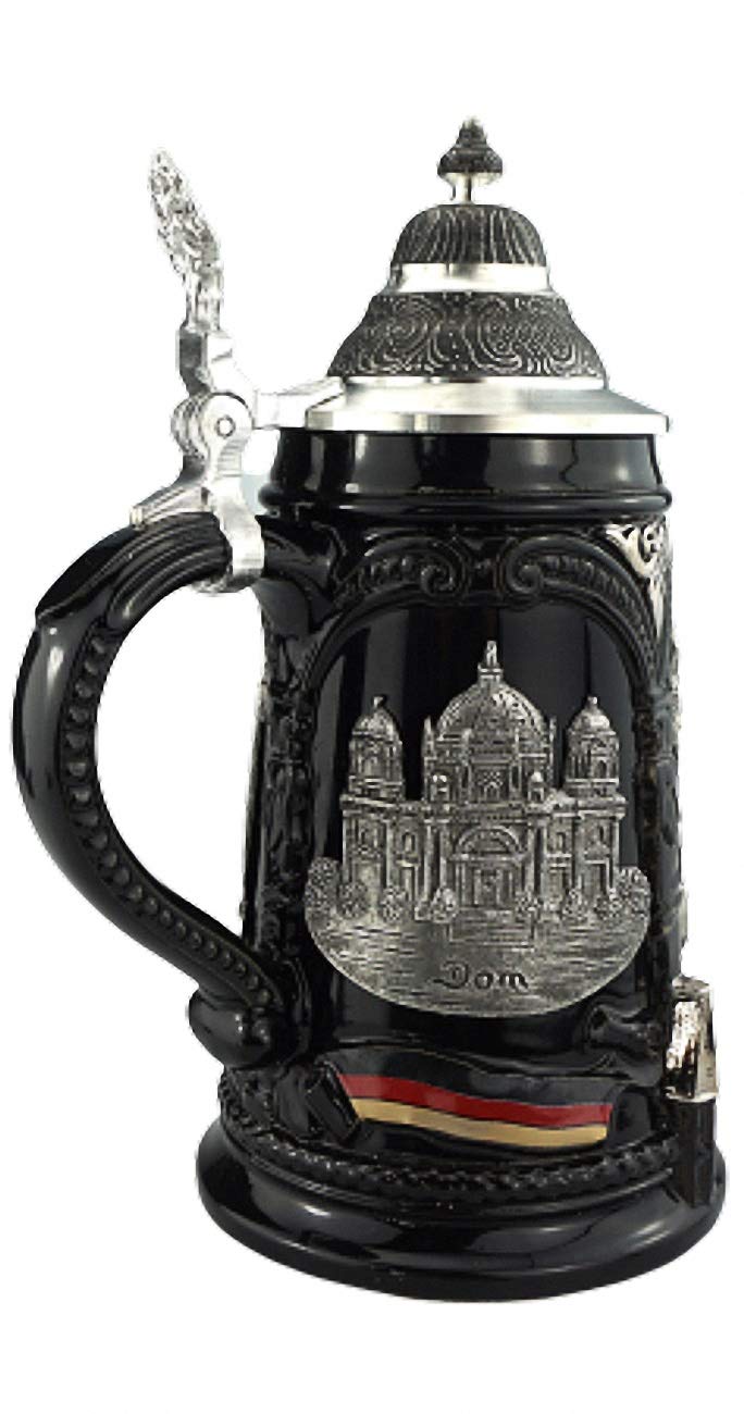 KING Boccale di birra 1a edizione Berlin Seidel 0,5 litri, serie di boccali da collezione city, boccale di birra con motivi in latta