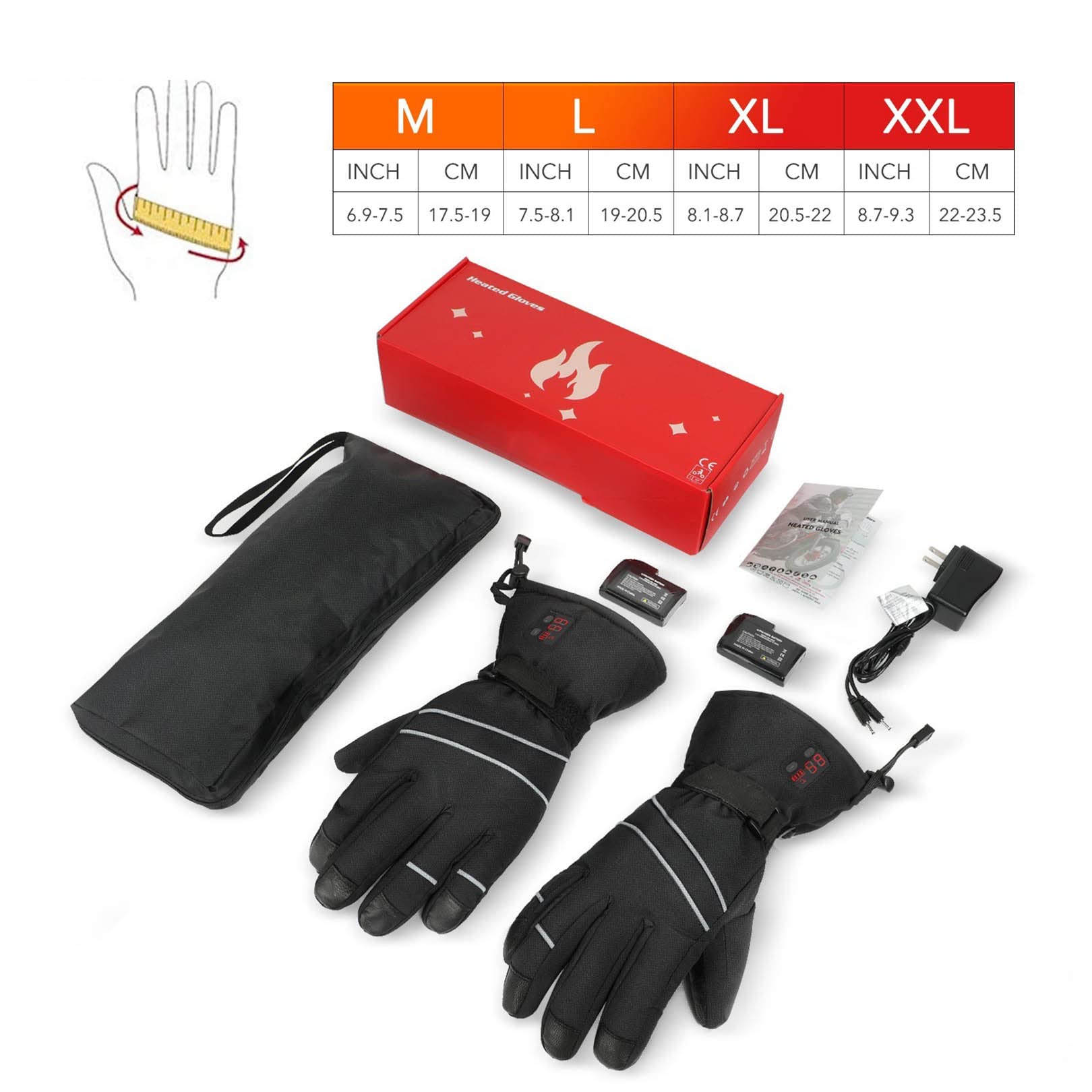 Guanti riscaldati Guanti Termici Lavabili Guanti Invernali Guanti alimentati a Batteria Guanti Touch Screen per Ciclismo all'aperto Sci Campeggio Uomini e Donne (Nero)