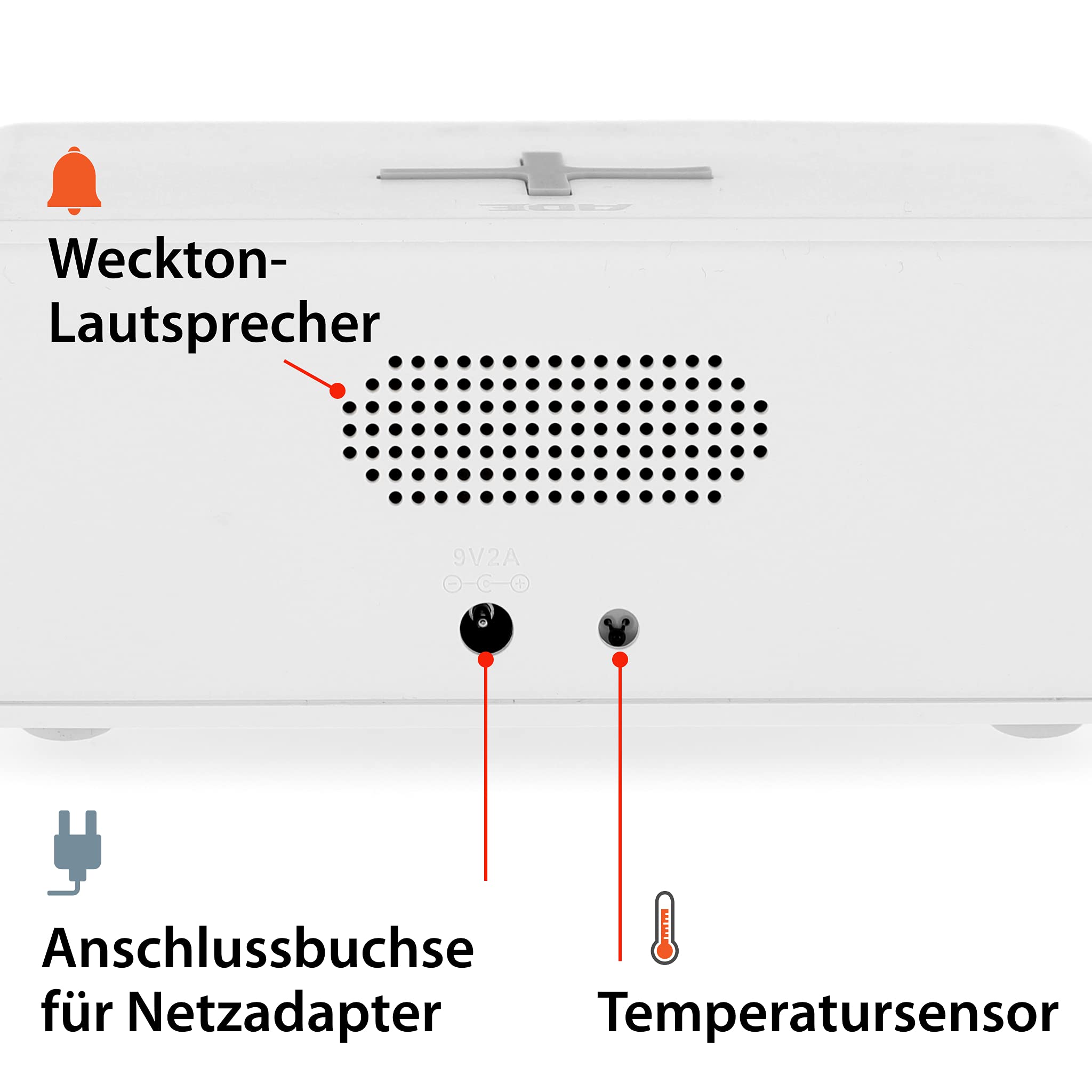 ADE CK2010 digitaler Wecker, kabelloses induktives Laden QI Smartphone 10W, mit Ladestation Wireless Charger, Dual-Alarm, Uhrzeit, Temperaturanzeige, LCD Display, Nachttisch Uhr