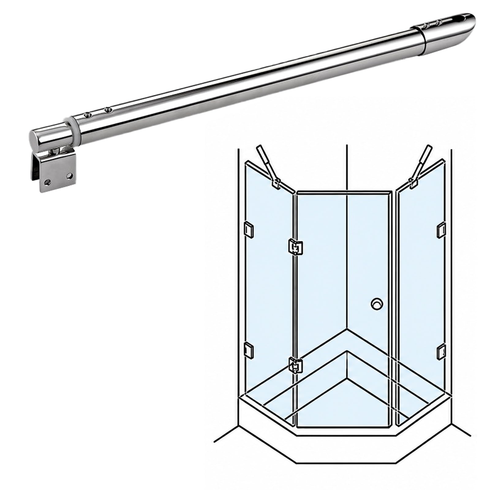 Zjkxjh Angled-Head Silver Frameless Glass Stabilizer Bar Adjustable Shower Glass Support Bar For Frameless Glass Panel, Wall-To-Glass Bathroom Shower Support Bar Arm, Panel Support Rod(,39.4-47.2In/100-120Cm)