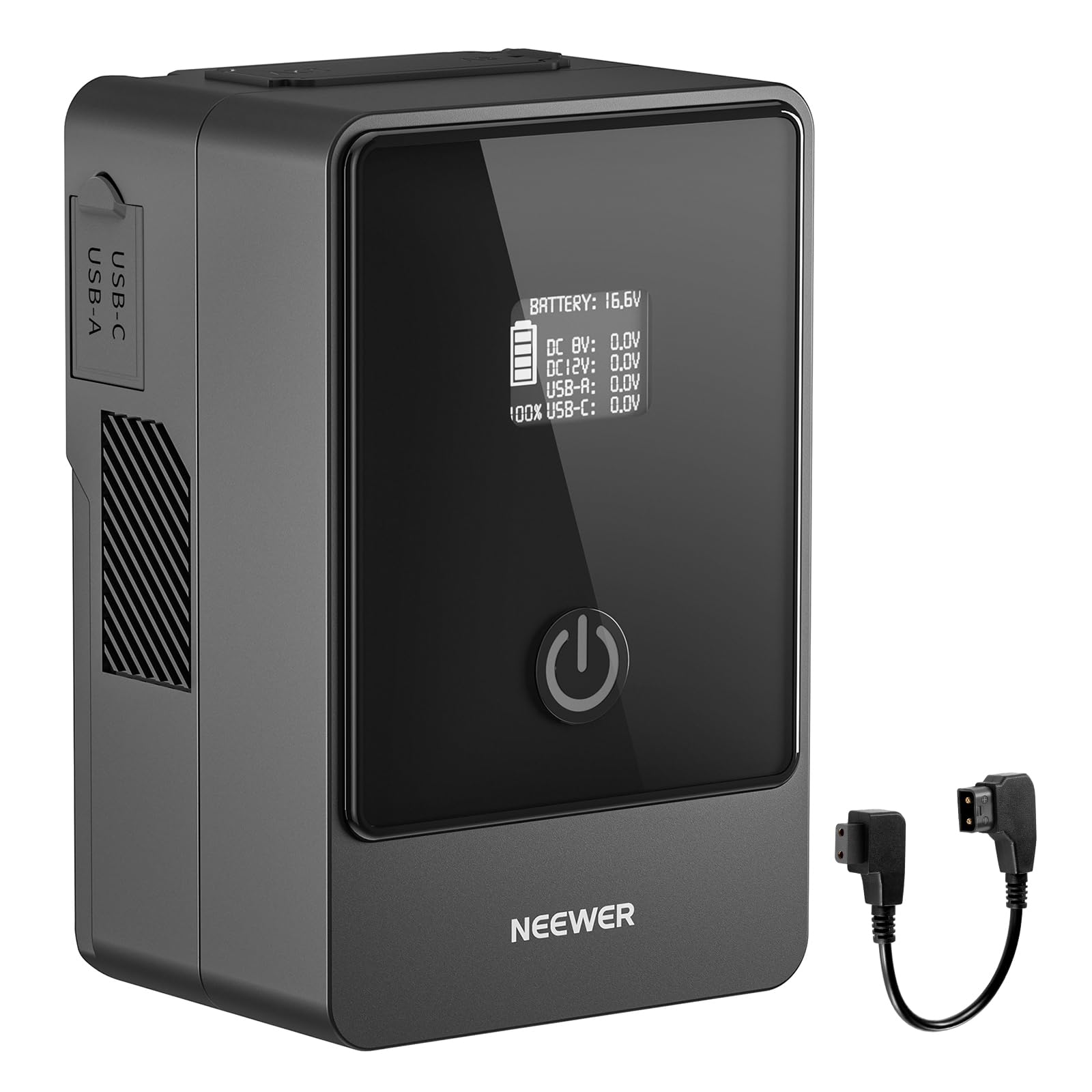 NEEWER Mini V Mount Akku, Zweiwege 100W USB C PD 3.0 Schnellladung, 2,5 Stunden bis zur vollständigen Ladung, 6 Anschlüsse/OLED für Videokamera Camcorder, kompatibel mit SmallRig BMPCC 4k 6k, PS099F