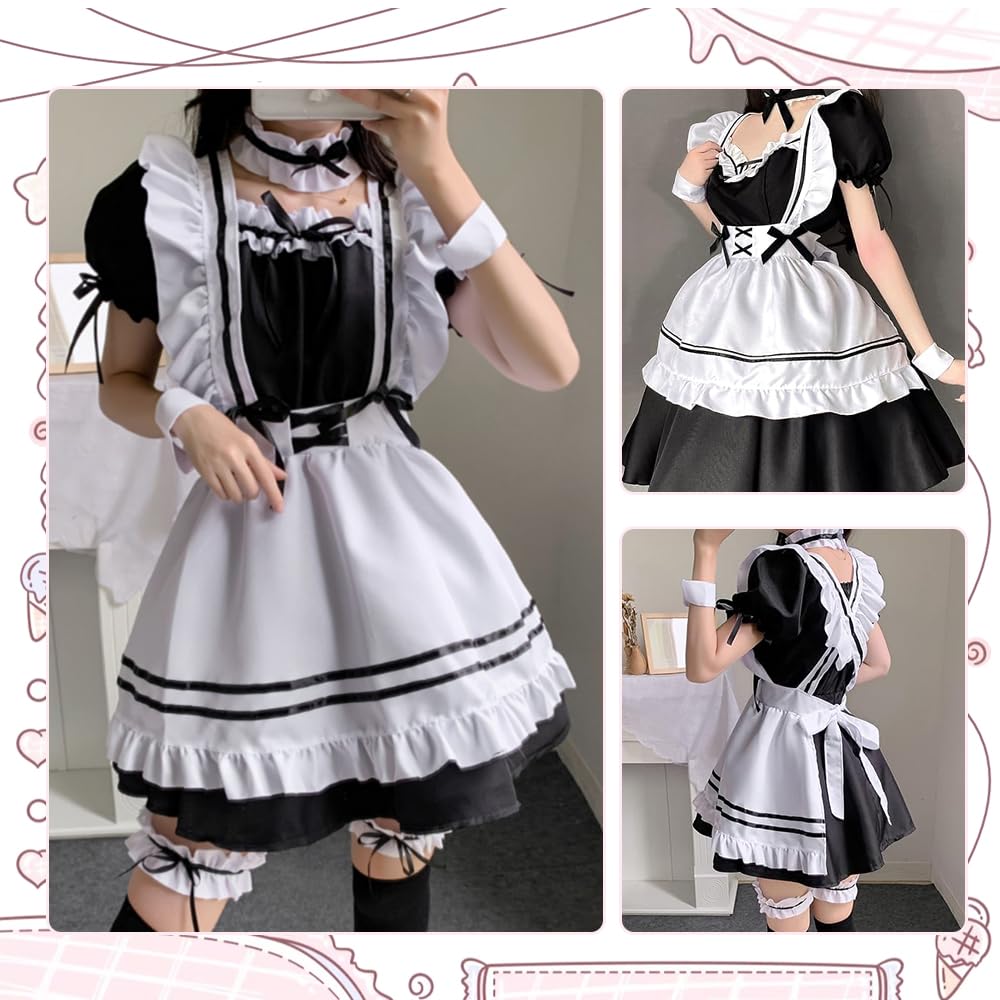Maid Dress, costume da cameriera cosplay, set di abbigliamento da cameriera, per adulti, Halloween, carnevale, feste