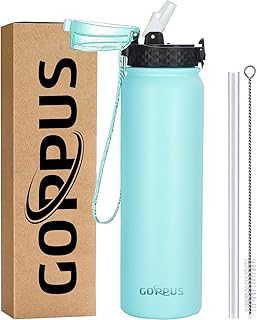 GOPPUS 32 oz Sports Water Bottle 1 Liter Double Wall Insulated Stainless Steel Water Bottles with Straw Lid Reusable Leak ...