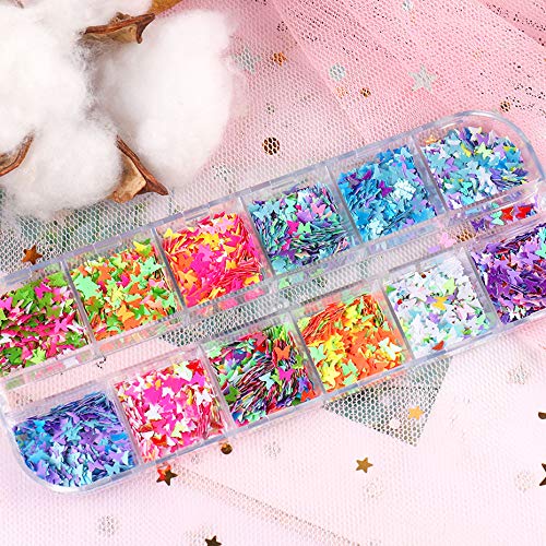 Changar Butterfly Nail Art Glitter Sequins, 3D Laser Butterfly Nail Decals Sticker Holographic Nail Sparkle Glitter For Manicure Make Up Diy Decals Decoration … #TOP1