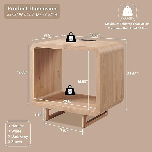 Miniatura 2 de Mesa auxiliar moderna de 23.6 pulgadas, mesa auxiliar de 2 niveles con estación de carga, mesita de noche simple con estante de almacenamiento