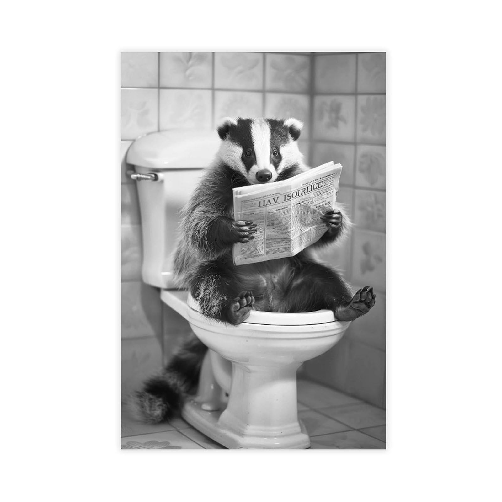 Oahfdf Badger Sitting On The Toilet Canvas Poster Wall Art Decor Print Picture Paintings For Living Room Bedroom Decoration 12X18inch(30X45cm)