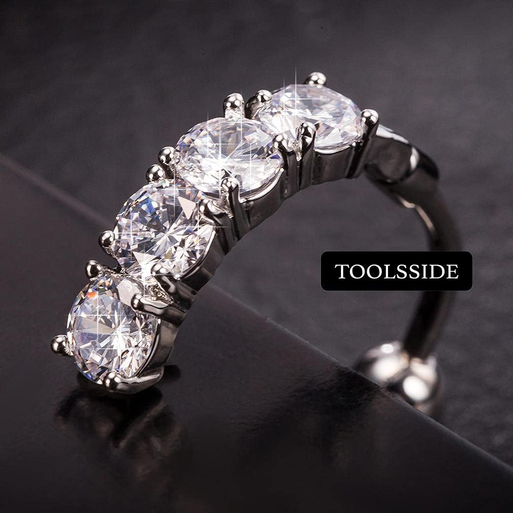 TOOLSSIDE VCH Piercing Jewelry with 4 Clear Zirconium Stones Stainless Steel Belly Button Ring Navel Piercing Jewelry Belly Rings for Women 14G Belly Button Piercing - Image 5
