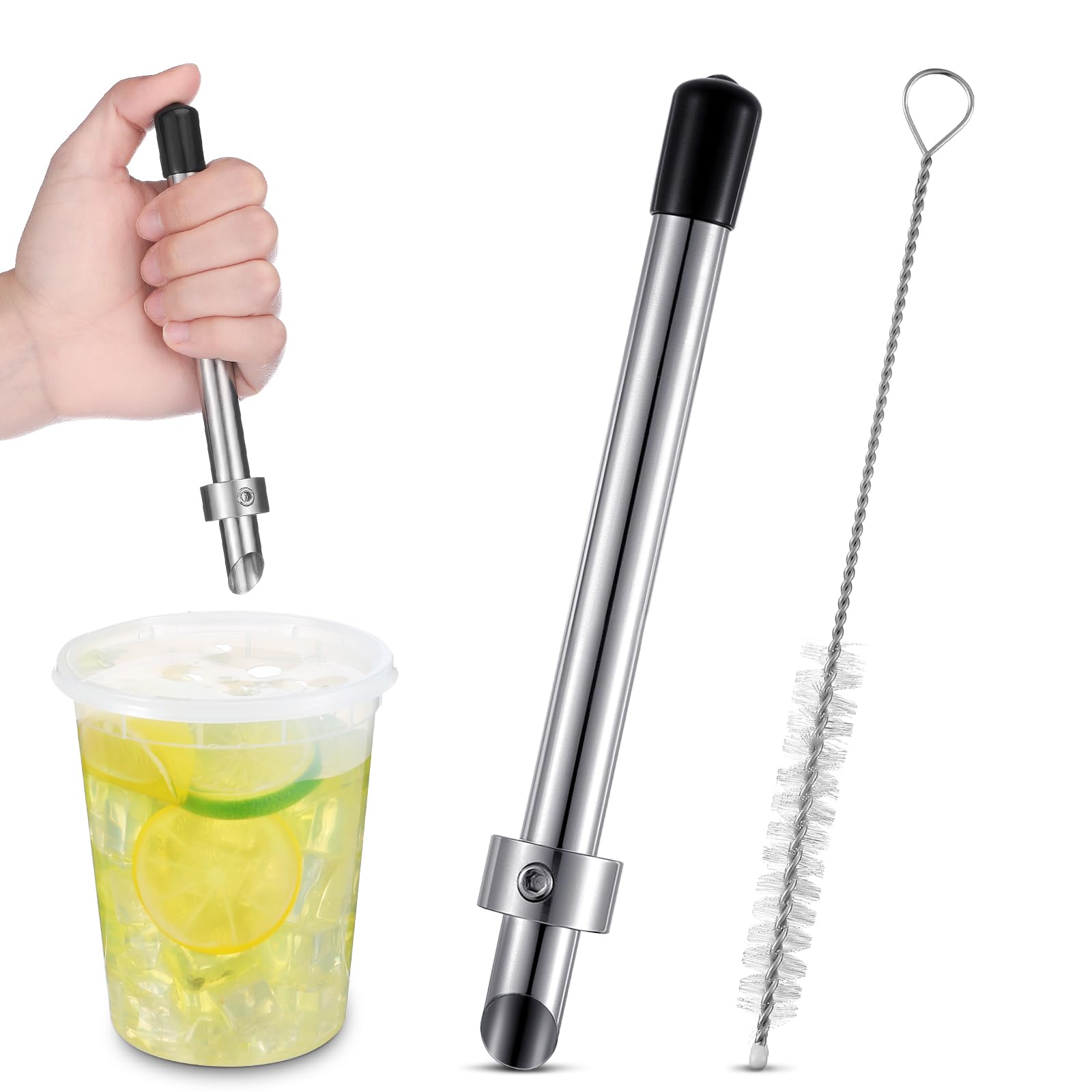 Lasnten 1 Pack Straw Puncher for Plastic Lids Lemonade Cups, Stainless Steel Straw Hole Puncher Punching Tools for Cafe Drinks Fresh Squeezed Lemonade