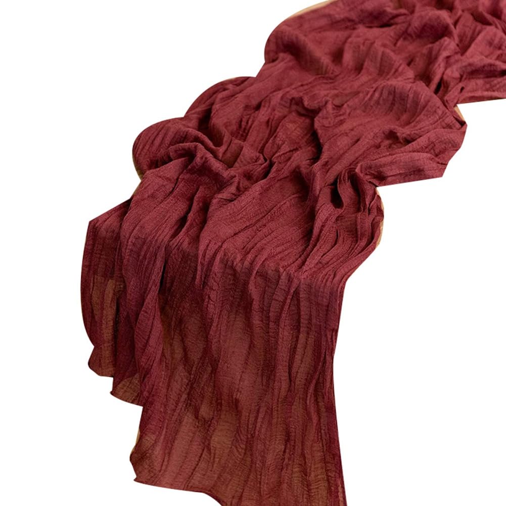 CTRLZS 4Pcs Cheesecloth Table Runner Table Runner Rustic Sheer Runner Long for Wedding Claret