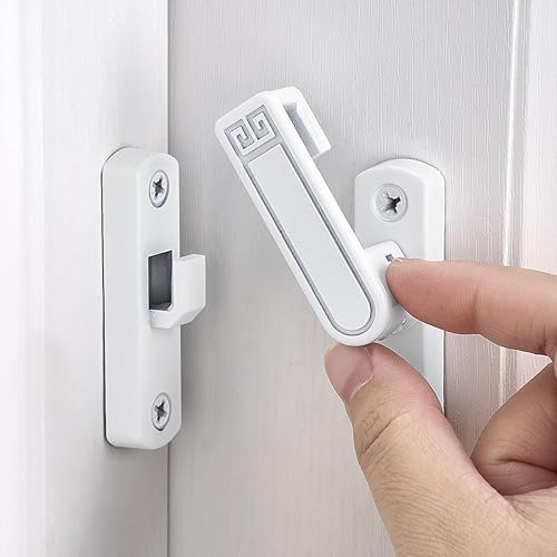 Paquete de 2 cierres blancos para puerta de granero, cerradura de puerta ajustable de 90180 grados, cierre de cerradura de puerta de ángulo recto de