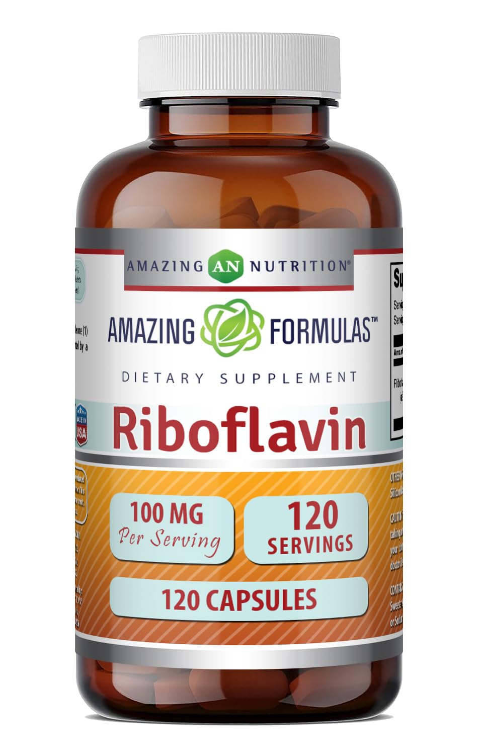 Amazing Formulas Riboflavin (Vitamin B2) Supplement |100 Mg Per Serving | 120 Capsules | Non-GMO | Gluten Free | Made in USA