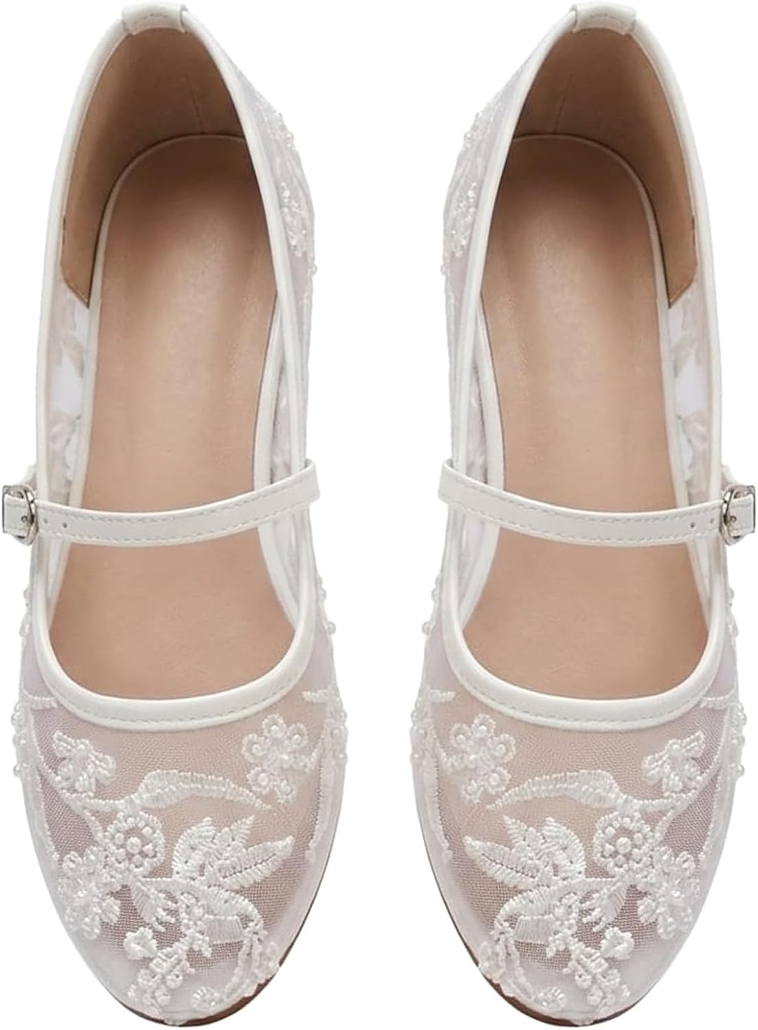 MakeMeChic Women's Studded Mesh Ballet Flats Floral Round Toe Flat Shoes | Elegant