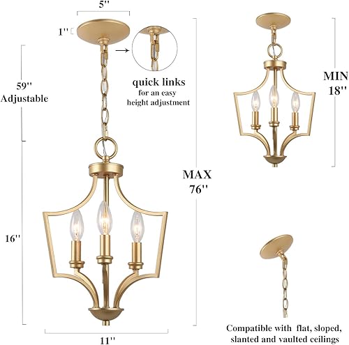 Miniatura 2 de KSANA Candelabro dorado, pequeña lámpara colgante para isla de cocina, comedor y sala de estar