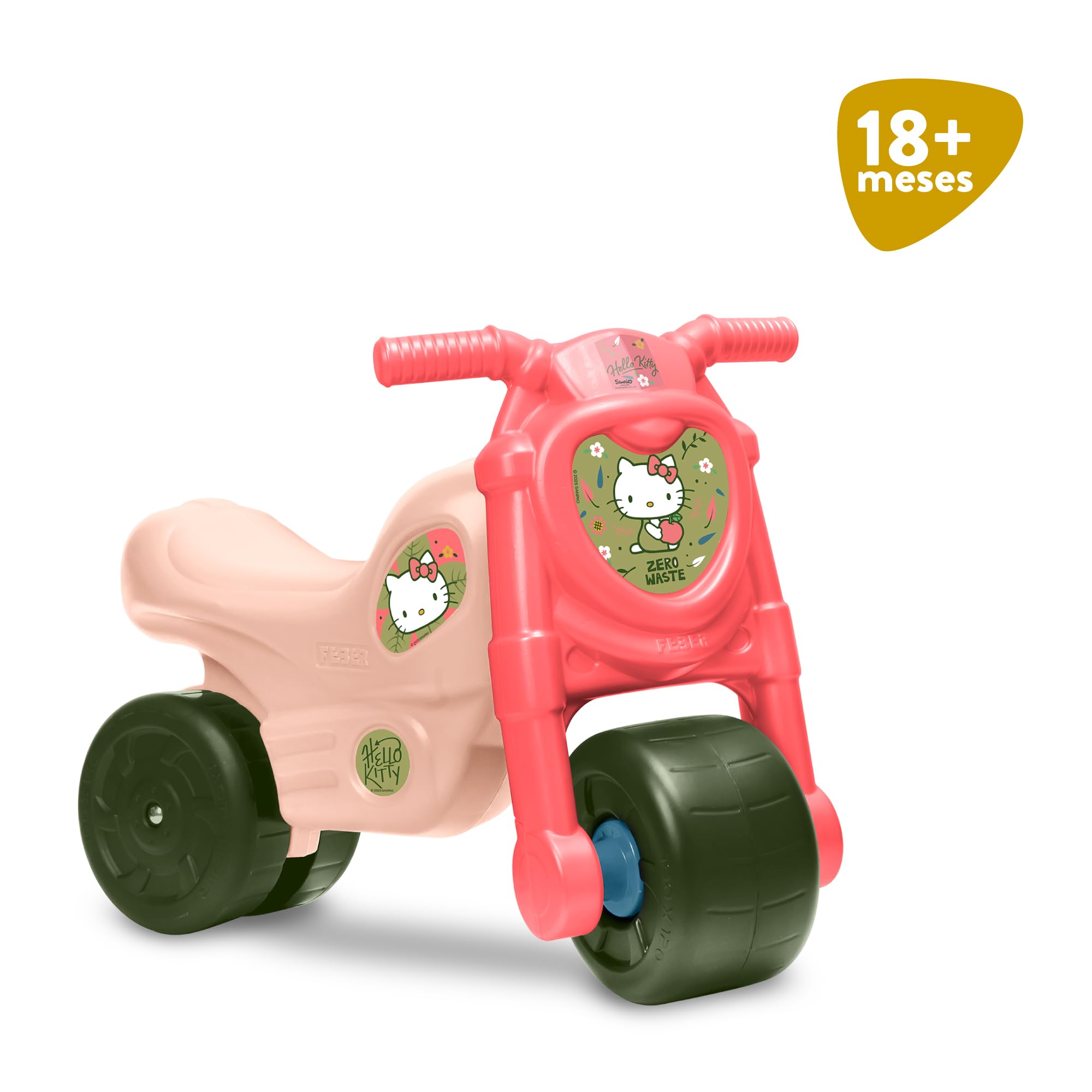 FEBER - Hello Kitty Motofeber, Correpasillos con Forma de Moto y con Pegatinas Divertidas de Hello Kitty, Estable y Seguro, Desarrollo niños y niñas de 18 Meses a 3 años, Famosa (FE200000)