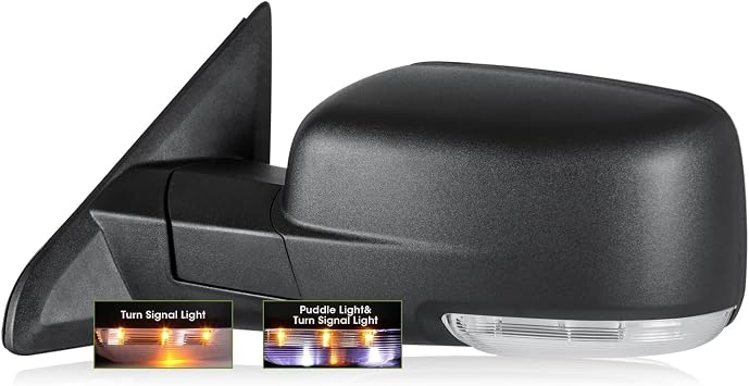 Driver Side Mirror for 2009-2018 Ram 1500 2010-2018 Ram 2500 3500 2019-2024 1500 Classic Tow Mirror Power Heated Turn Signal Puddle Light Manual Folding-Left Textured Black