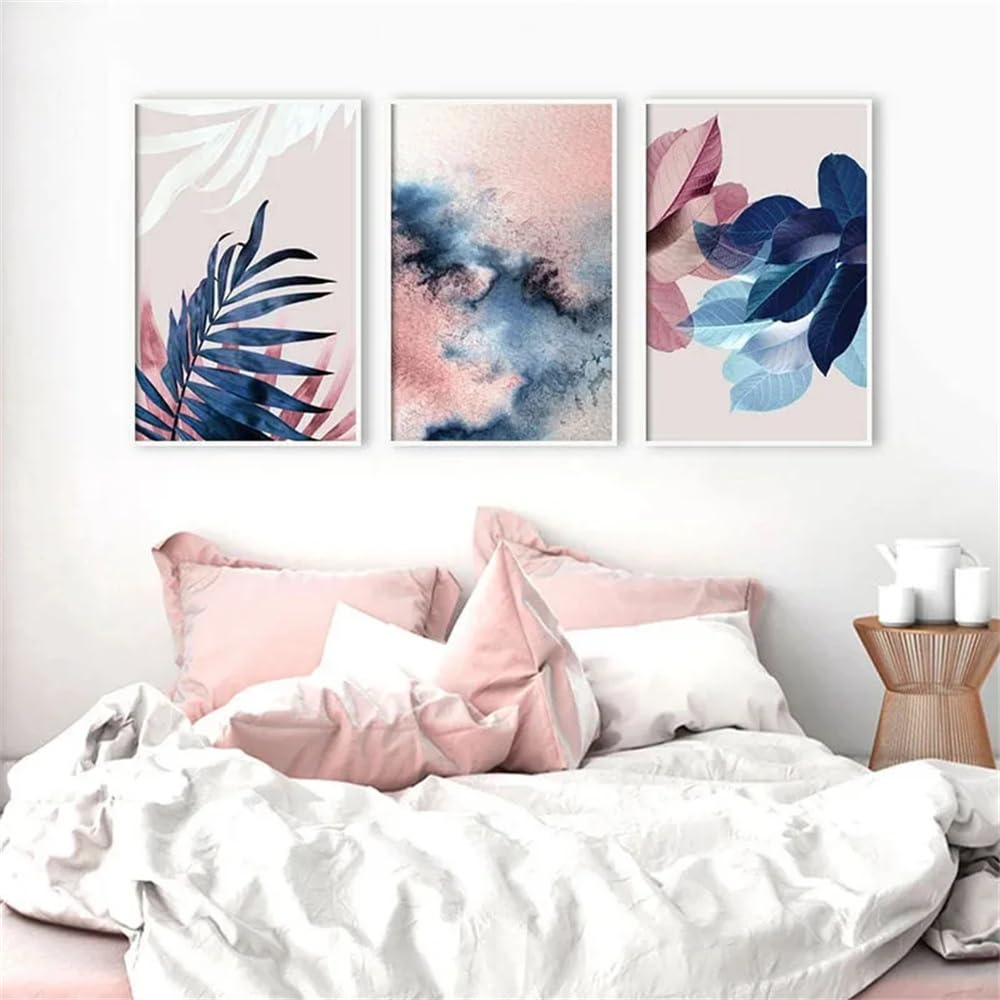 WUHBCZ Art Pictures-Blush Pink Leaves Abstract Art Canvas Painting Nordic Wall Art Pictures for Living Kitchen Office Bedroom Room Home Decoration-50 * 70cm/3PCS (No Frame)