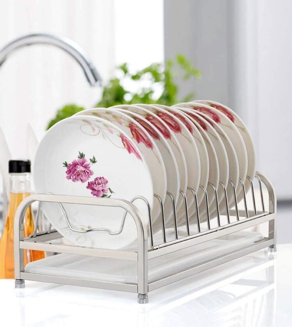 Stainless Steel Dish Drying Rack with Removable Drainer Tray, Countertop Plate Rack with Drainboard
