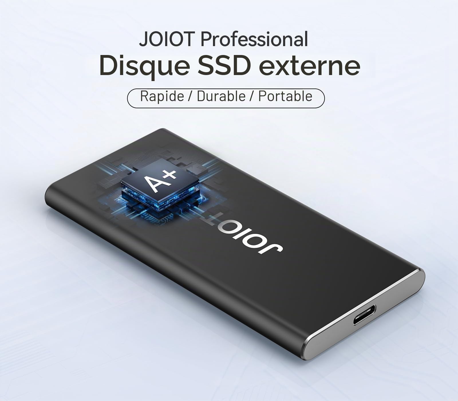 JOIOT Disque SSD Externe Portable 512 Go Jusqu’à 2000 Mo/s en Lecture et 1700 Mo/s en Écriture, Portable Externe SSD USB C 3.2 avec Protection Antichoc pour Console, Laptop, Mac Book, Noir