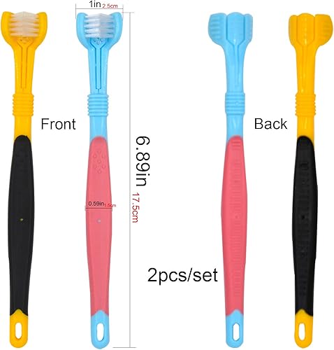 Miniatura 4 de Cepillos de dientes para perros, 2 unidades, azul amarillo, alimentados con pilas, adecuados para perros adultos, diseño de tres caras para una