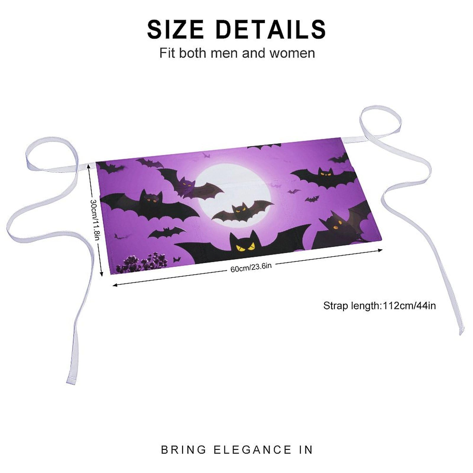 DJUETRUI Halloween Flying Purple Bats Adjustable for Women Men with Pockets Extra Long Lab Apron Butcher Apron Oxford Cloth Cotton Apron for Kitchen Cooking Baking