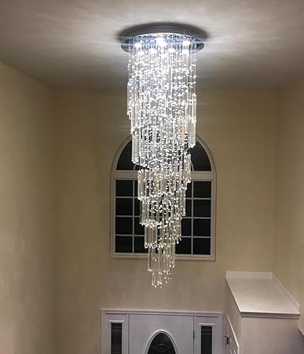 Miniatura 6 de Candelabros de cristal de 75 pulgadas de alto para luz de habitación de techo alto, candelabros de cristal modernos para decoración de sala de