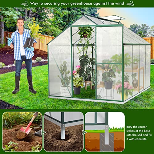 Sellerwe 6' X 8' Walk-In Polycarbonate Greenhouse With Sliding Door, Vent Window, Rain Gutter, Base And Anchor, Aluminum Heavy Duty Hot House Kit For Outdoors In Winter Or Any Season #TOP1