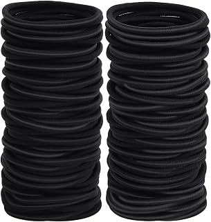 Sderoq 100 Pack 4mm Black Hair Ties - Thick Ponytail Holders for Medium to Thick Hair, Pain-Free No-Damage Elastics 2 Inch Diameter