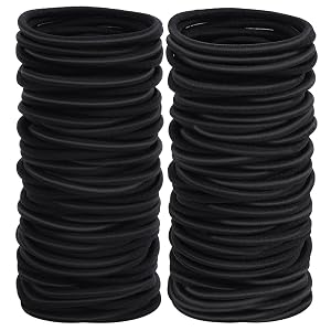 100pcs Womens Elastics Hair Tie 4MM Black Ponytail Holders Hair Bands 2 Inch in Diameter Elastic Band for
