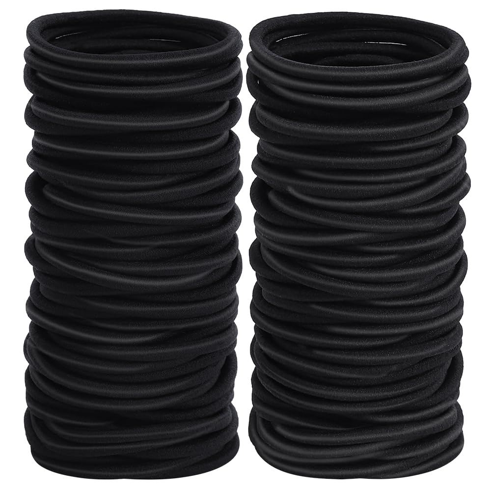 100PCS Womens Elastics Hair Tie, 4MM Black Ponytail Holders Hair Bands, 2 Inch