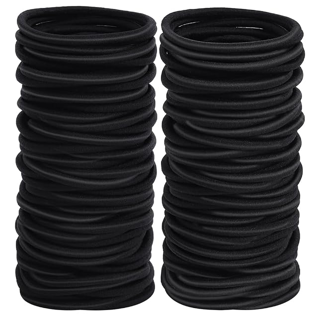 100pcs Womens Elastics Hair Tie 4MM Black Ponytail Holders Hair Bands 2 Inch in Diameter Elastic Band for