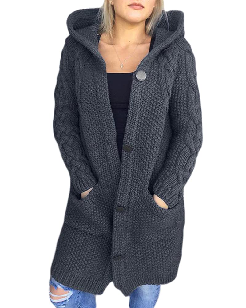 Tomwell Gilet Femme Hiver Cardigan Long Ouvert Épais Manches Longues Pull Chaud Casual Capuche Manteau Sweater Chandail Outwear