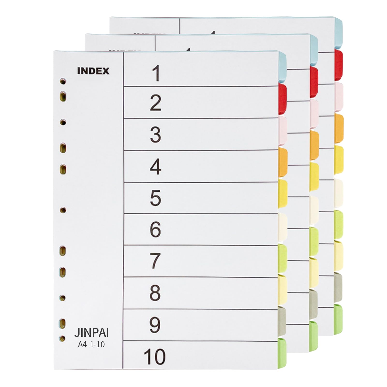 DOETYD 3 Pack Folder Dividers, A4 10 Part Coloured Multi-Hole Punched Dividers A4 with Tabbed Index for Organising Lever Arch Files, Ring Binders, Office and School Use (Multi-Colour)