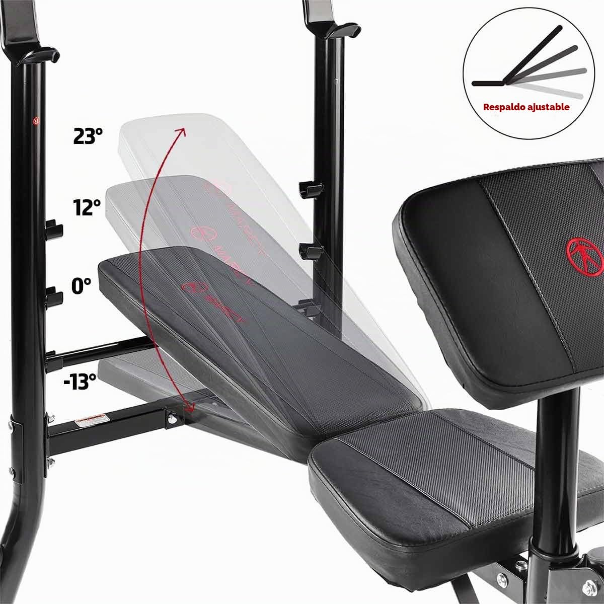 Marcy MKB-367H Banco de musculación estándar completo, capacidad hasta 135kg | Capacidad Total 270 kg, Respaldo Regulable, Desarrollador De Piernas, Predicador Incluido