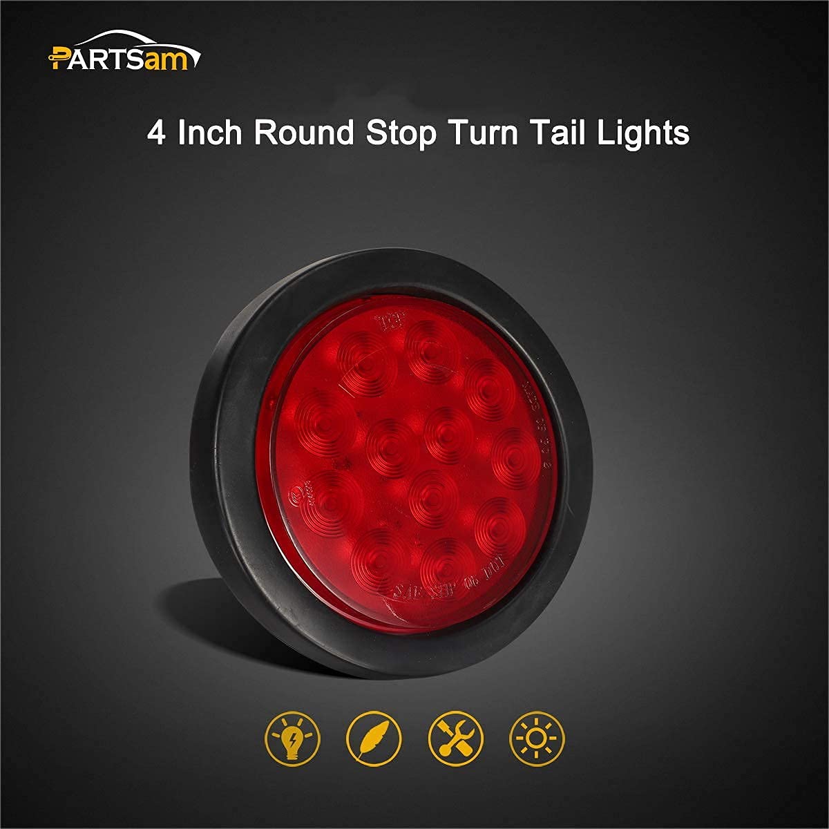 Partsam Kit De Luces LED Para Remolque, 4 Luces Traseras LED Redondas De 4 Pulgadas, 12 LED 10 Luces LED Redondas De 2 Pulgadas, 4 Diodos (5 ámbar 5
