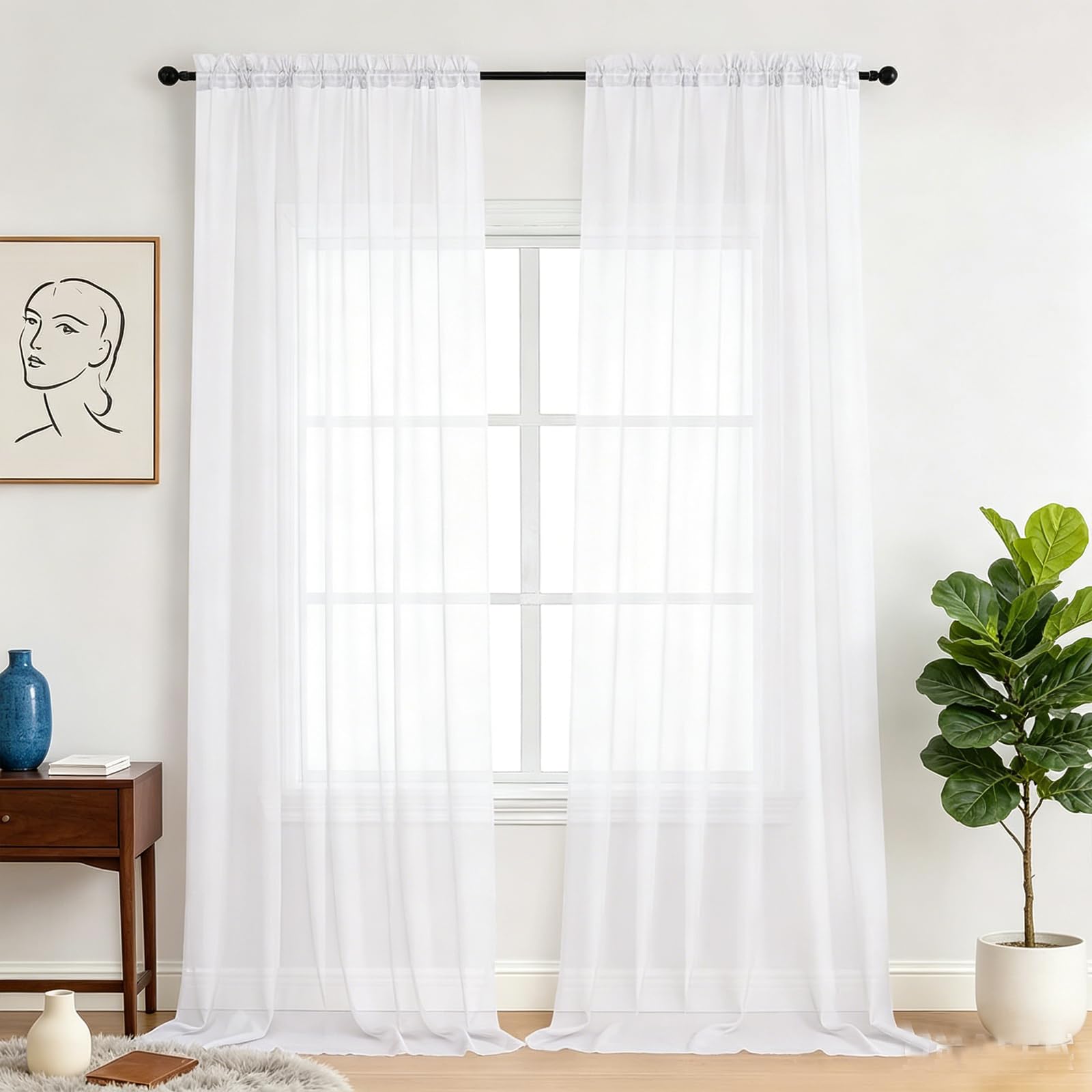 Cortina visillo semitransparente blanca translúcida de 90x126 cm para ventanas
