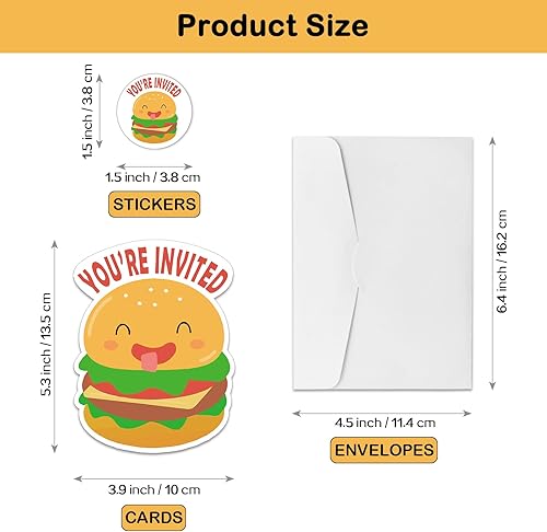Miniatura 3 de REWIDPARTY Bonitas tarjetas de invitación para fiesta de hamburguesas con sobres y calcomanías (juego de 15) invitaciones en forma de relleno,